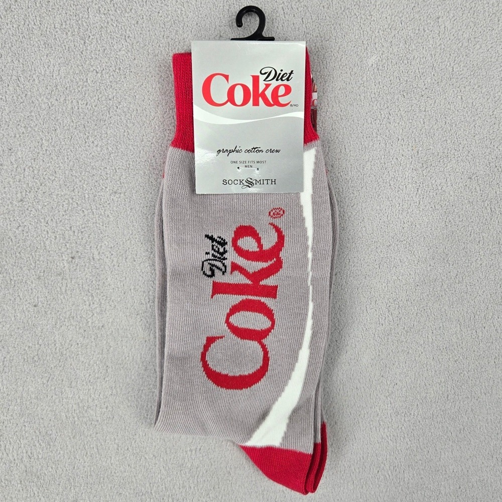 Socksmith Diet Coke NWT OS Graphic Cotton Crew Socks Gray Red MNC1560-GRA